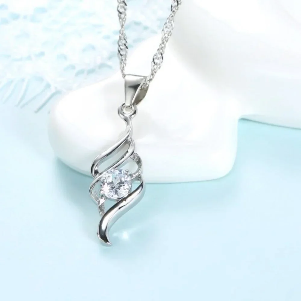 🌟 Hoop 925 Sterling Silver Necklace With Earrings Set Spiral - Picture 5 of 7